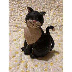 Blossom Bucket Suzi Black & White Sitting Resign Cat Collectible Figure